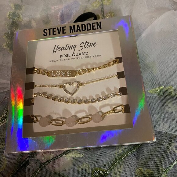 Steve Madden Rose Quartz Healing Stone Set of 4 Bracelets NWT - Picture 3 of 6